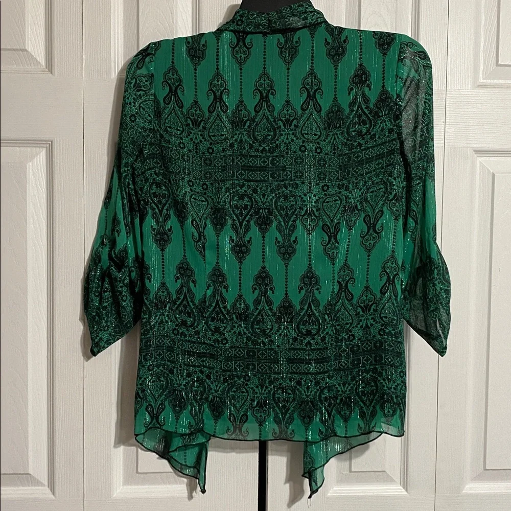 Rebecca Malone green & black festive blouse size LARGE - Picture 6 of 13